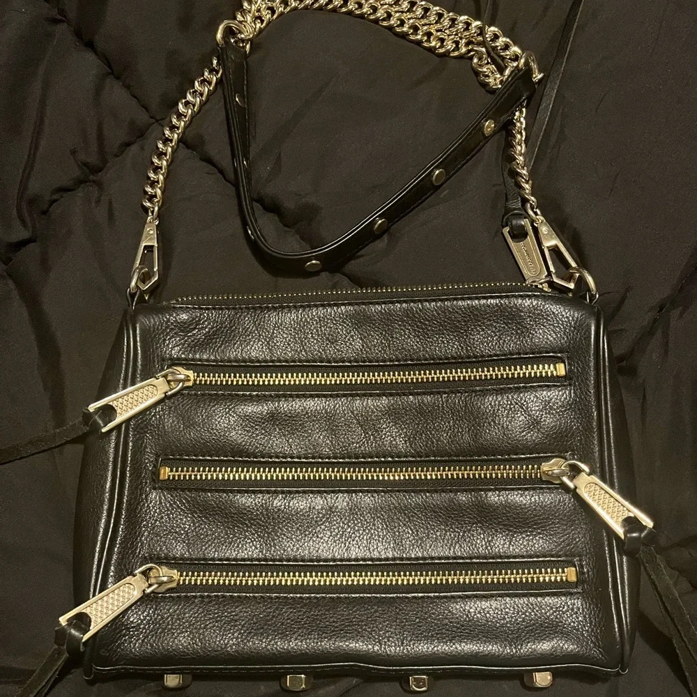Rebecca Minkoff Black and Gold Shoulder Bag with Chain Strap - Picture 3 of 3